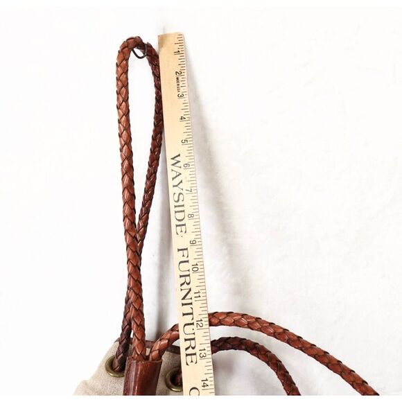 Vintage Ralph Lauren Drawstring Bucket Bag Linen & Brown Leather Braided Strap - Picture 7 of 11